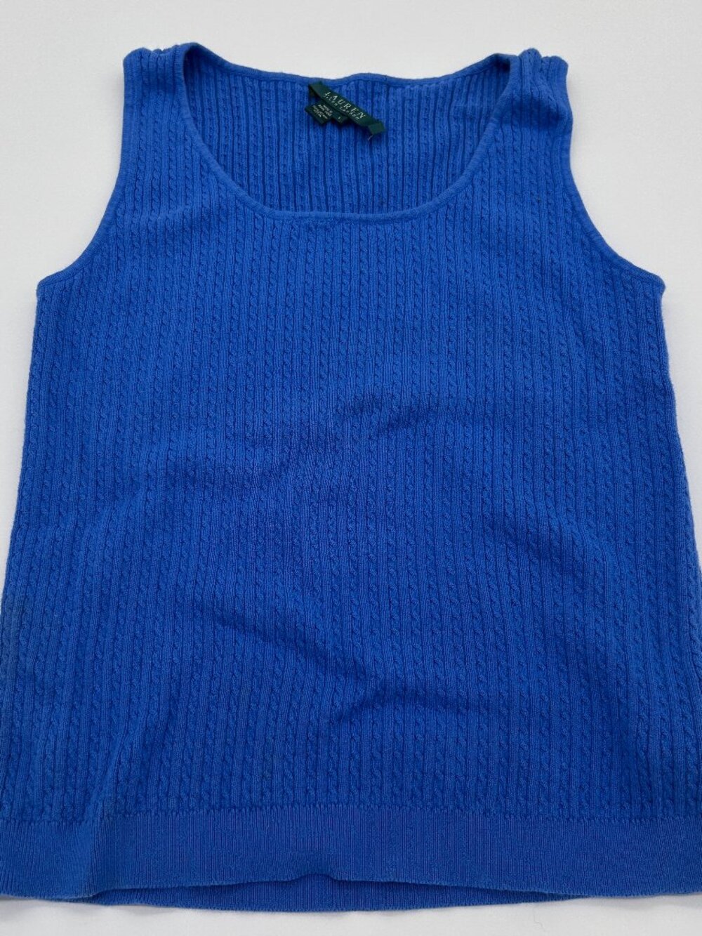 Vintage Polo Ralph Lauren Sweater Vest Women L Blue Cable Knit Tank Top